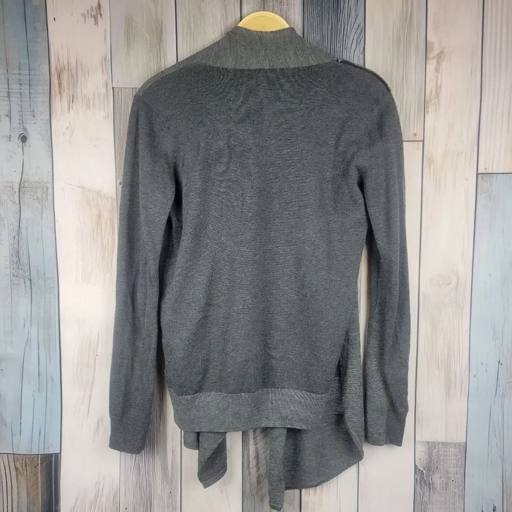 All Saints Drina Grey Wool Asymmetrical Cardigan Cowl Neck Zipper Shoulder Med